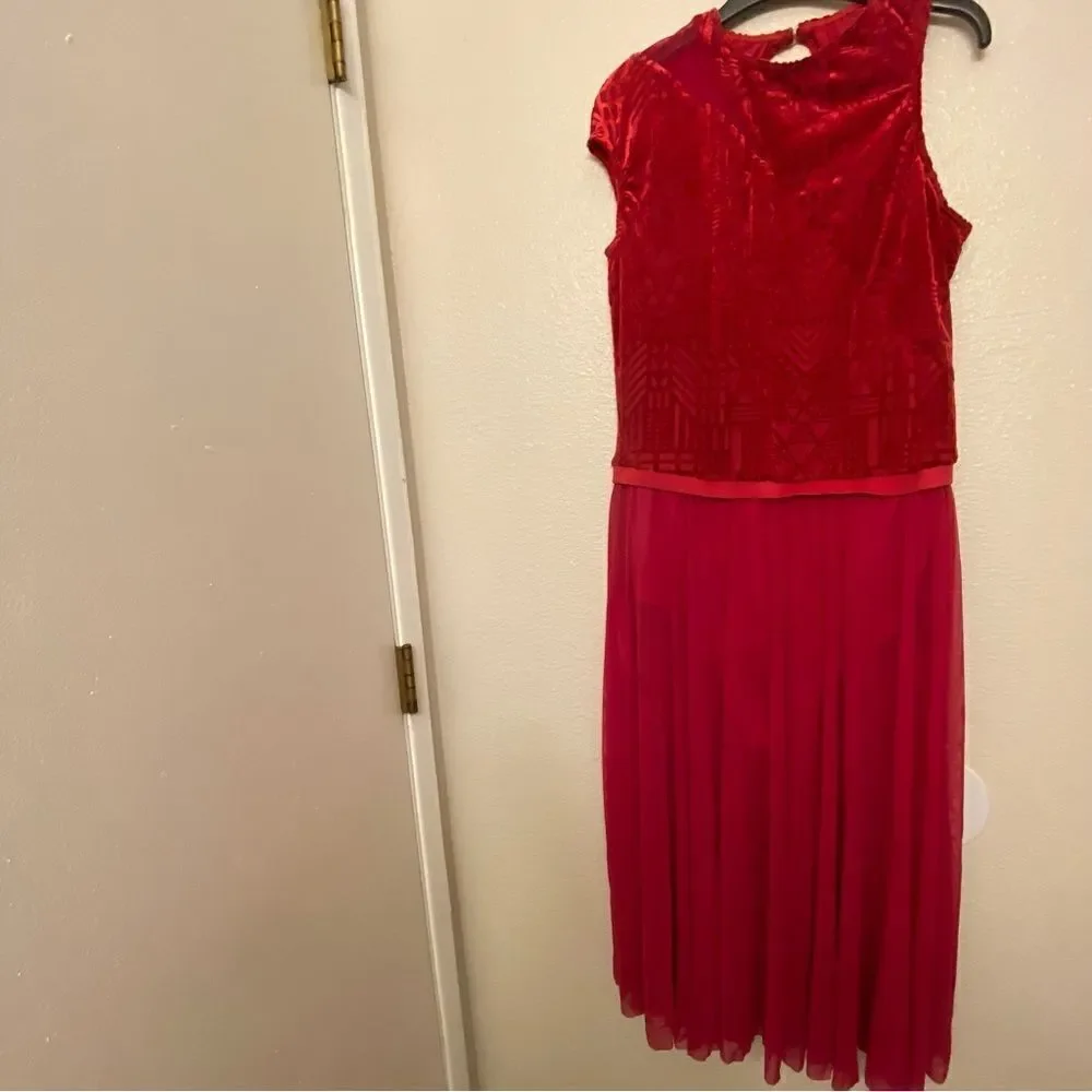 Weissman Dance costume red maxi mesh flocked dress More 12261 Adult XLA